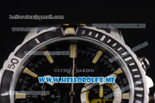 Ulysse Nardin Maxi Marine Diver Miyota OS20 Quartz Steel Case with Black Dial and Black Rubber Strap Yellow Markers - Click Image to Close
